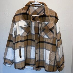 Camel and Cream Oversized Plaid Jacket / Shacket